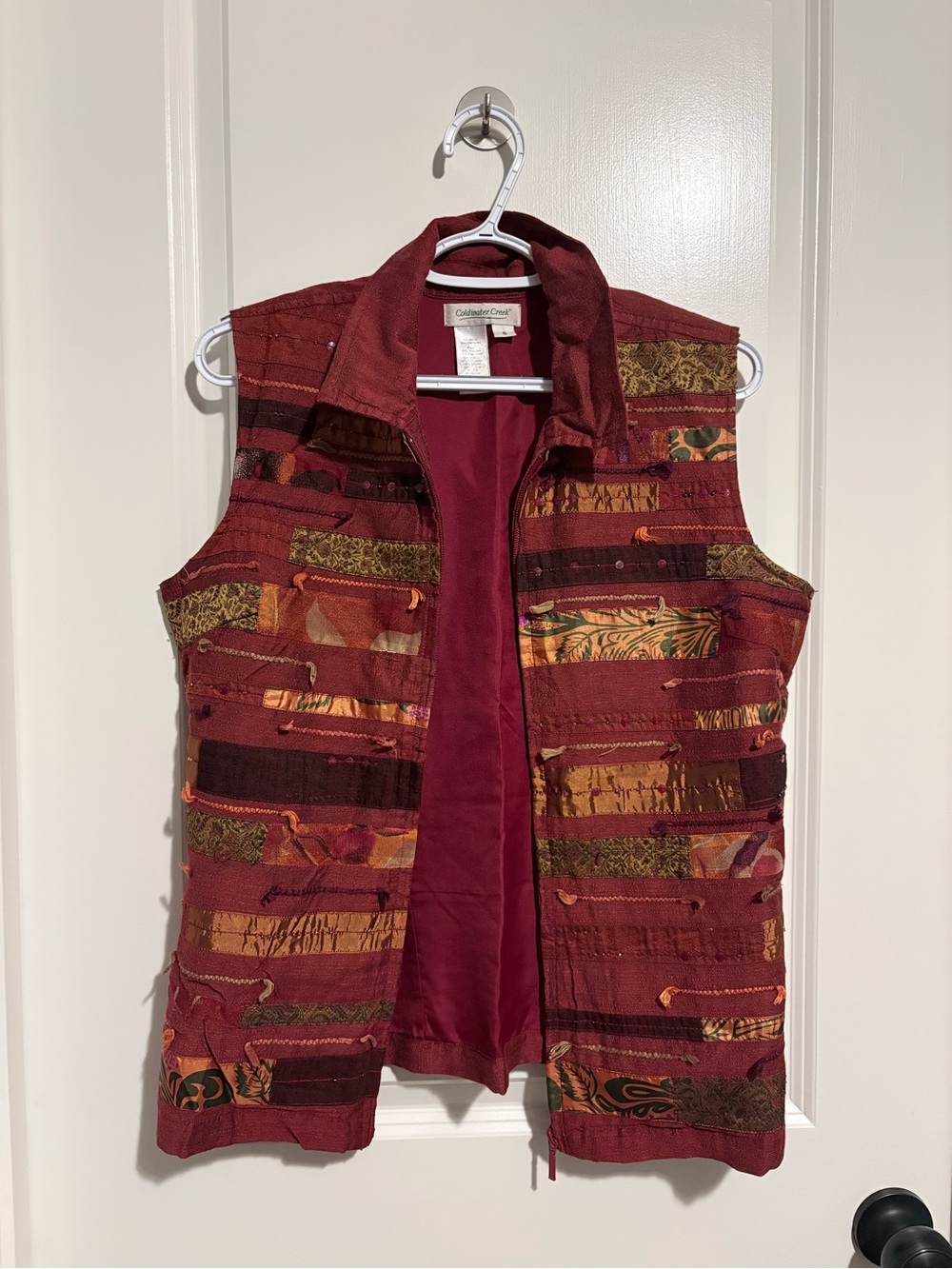 Coldwater Creek Women's Patchwork Sleeveless Vest - Burgundy Red